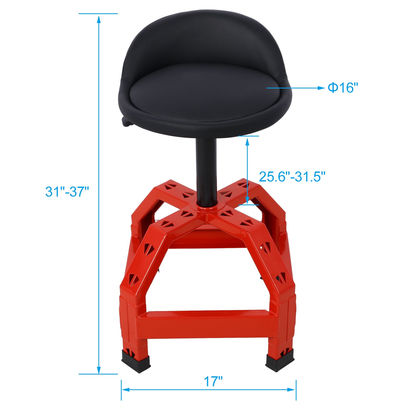 Pneumatic 360 Degree Swivel Stool, Mechanics Rolling Creeper Seat, Heavy Duty Mechanics Stool, red