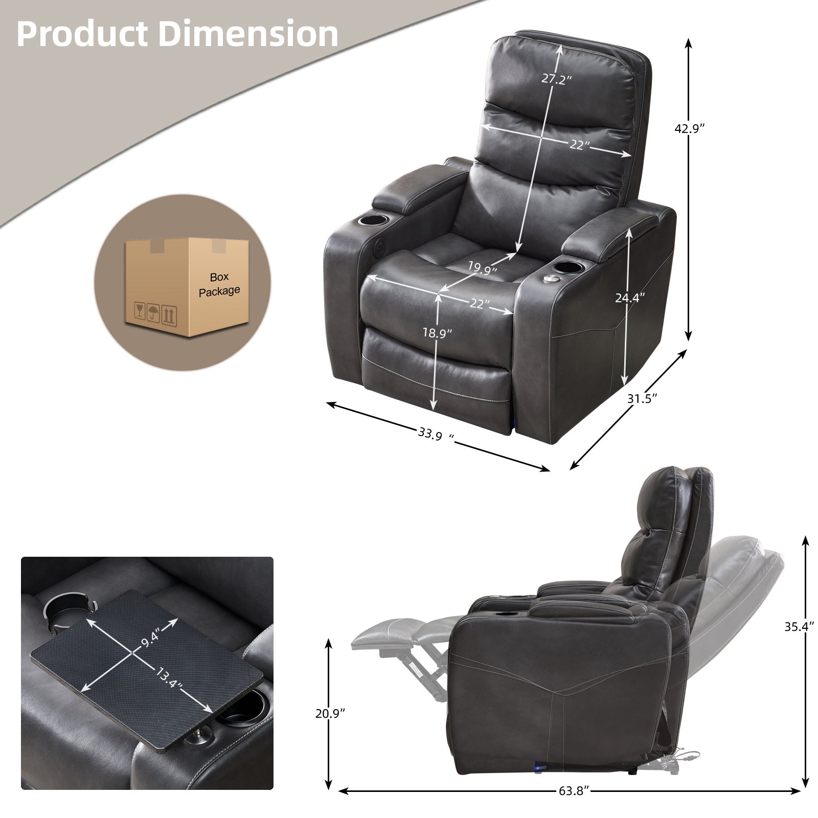 Power reclining chair Gray color