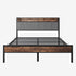 Queen Size Bed Frame, Storage Headboard with Charging Station, Solid and Stable, Noise Free, No Box Spring Needed, Easy Assembly, Vintage Brown and Gray
