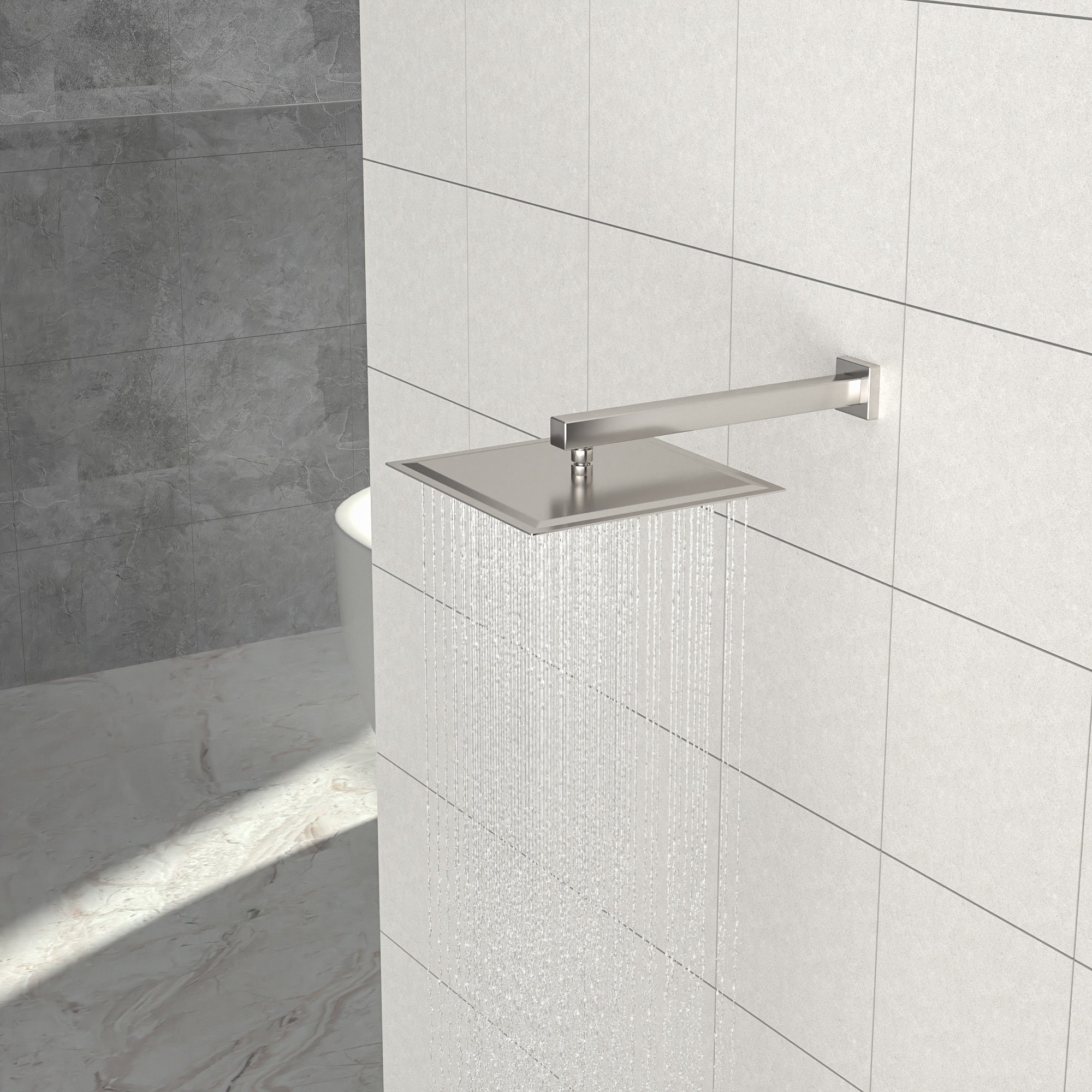 Rain Fixed Shower Head (16 Inch Square, Brushed Nickel)