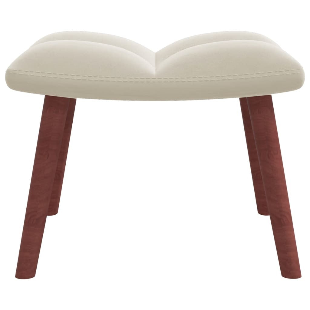 Relaxing Chair with a Stool Cream White Velvet