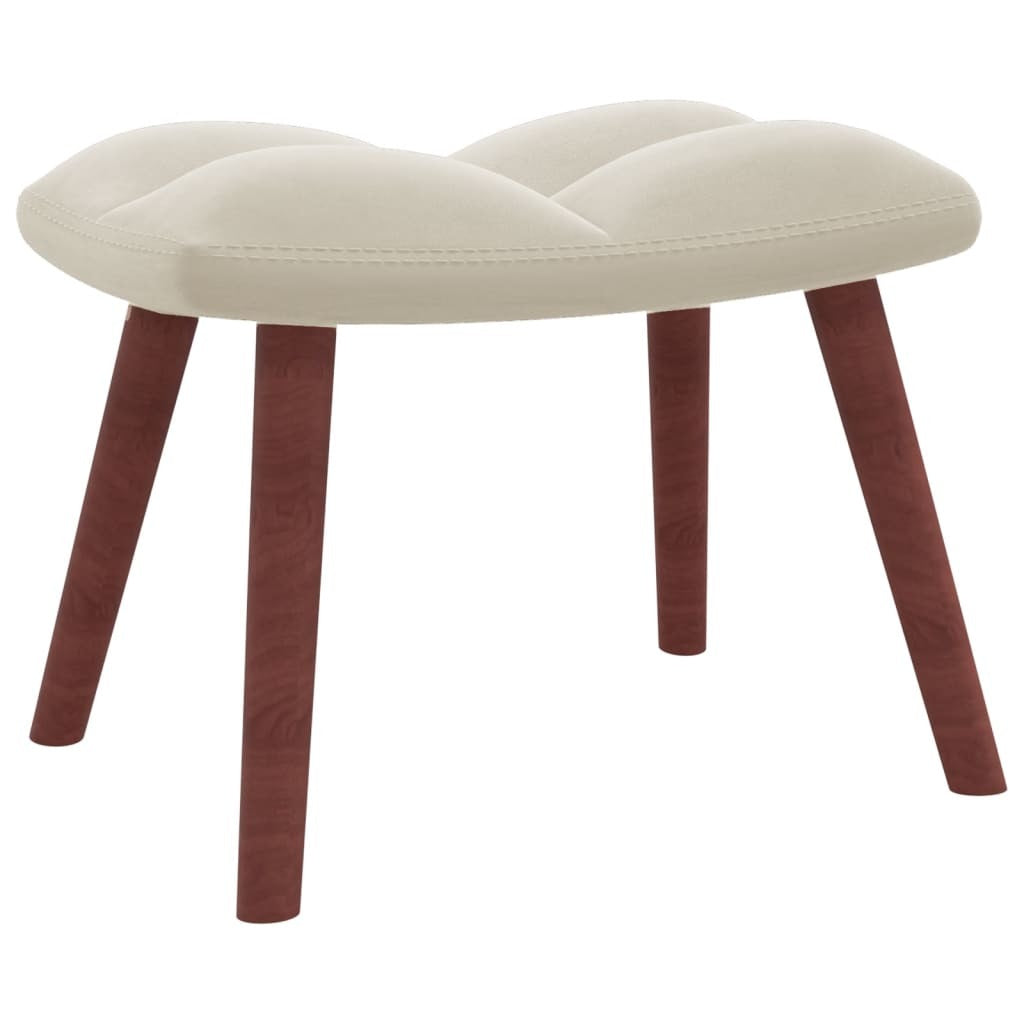 Relaxing Chair with a Stool Cream White Velvet