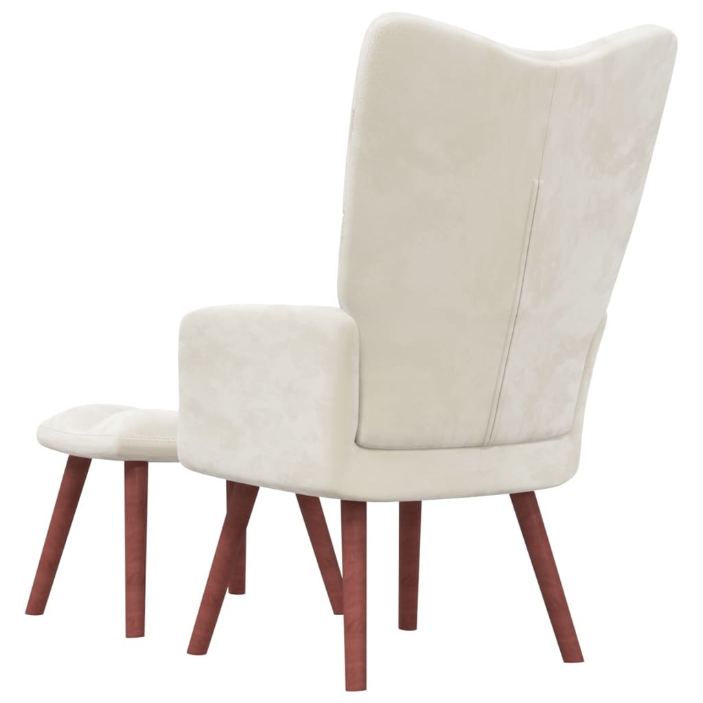 Relaxing Chair with a Stool Cream White Velvet