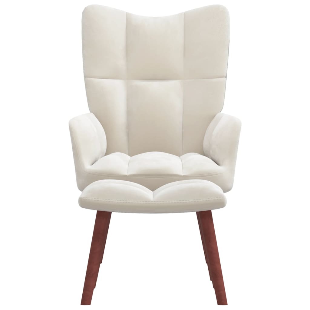Relaxing Chair with a Stool Cream White Velvet
