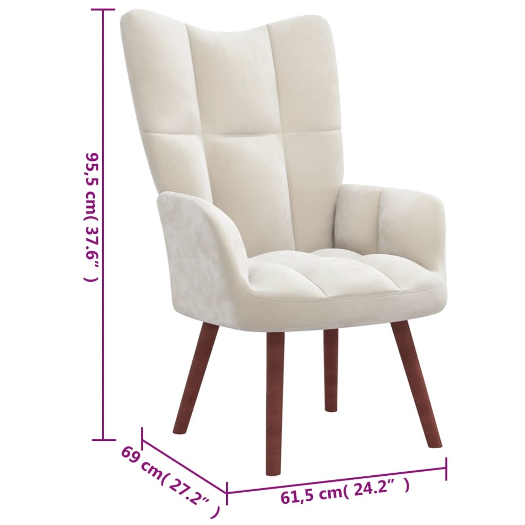 Relaxing Chair with a Stool Cream White Velvet
