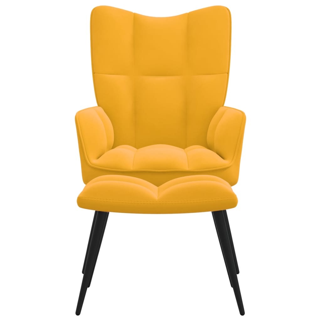 Relaxing Chair with a Stool Mustard Yellow Velvet