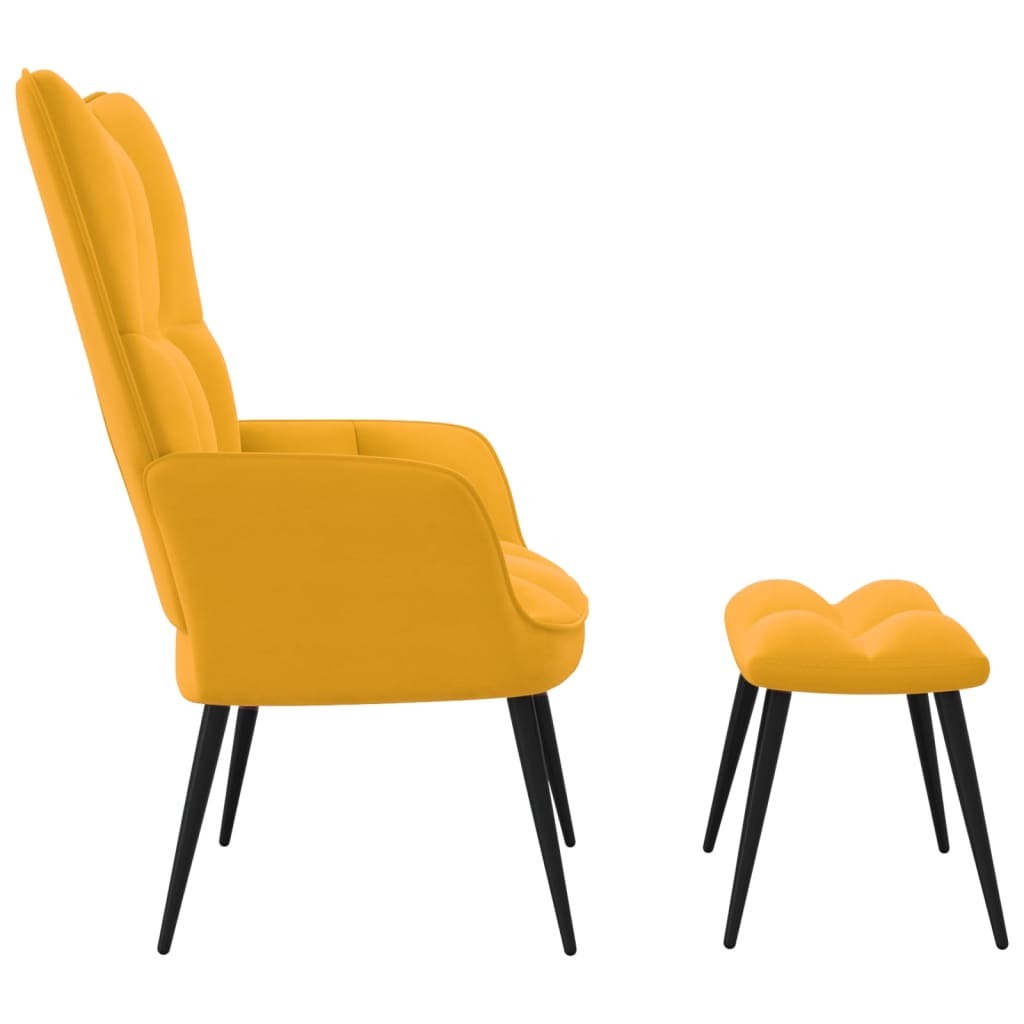 Relaxing Chair with a Stool Mustard Yellow Velvet
