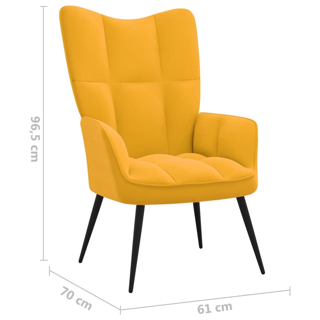 Relaxing Chair with a Stool Mustard Yellow Velvet