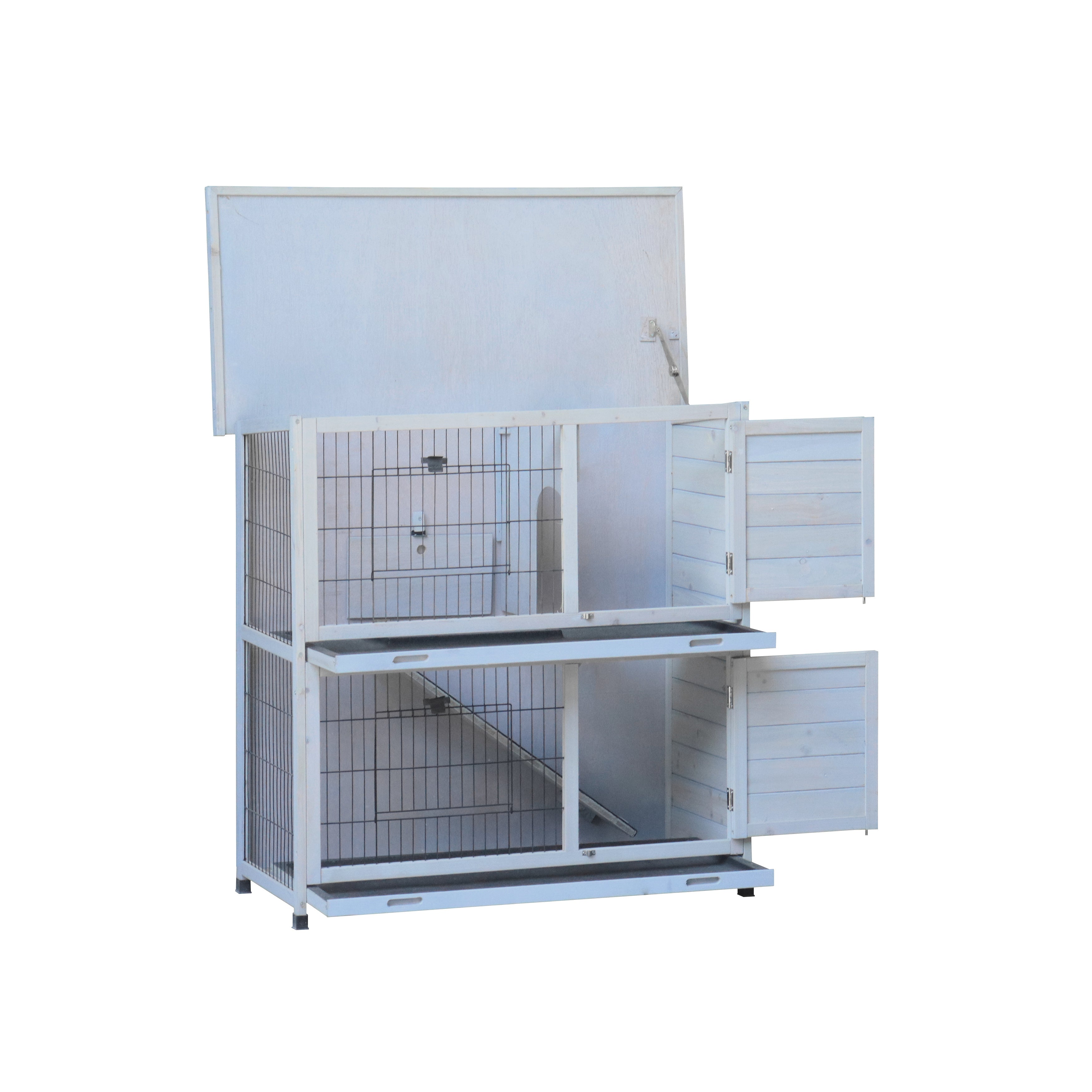 Removable Tray Ramp wooden outdoor rabbit hutch with running cage