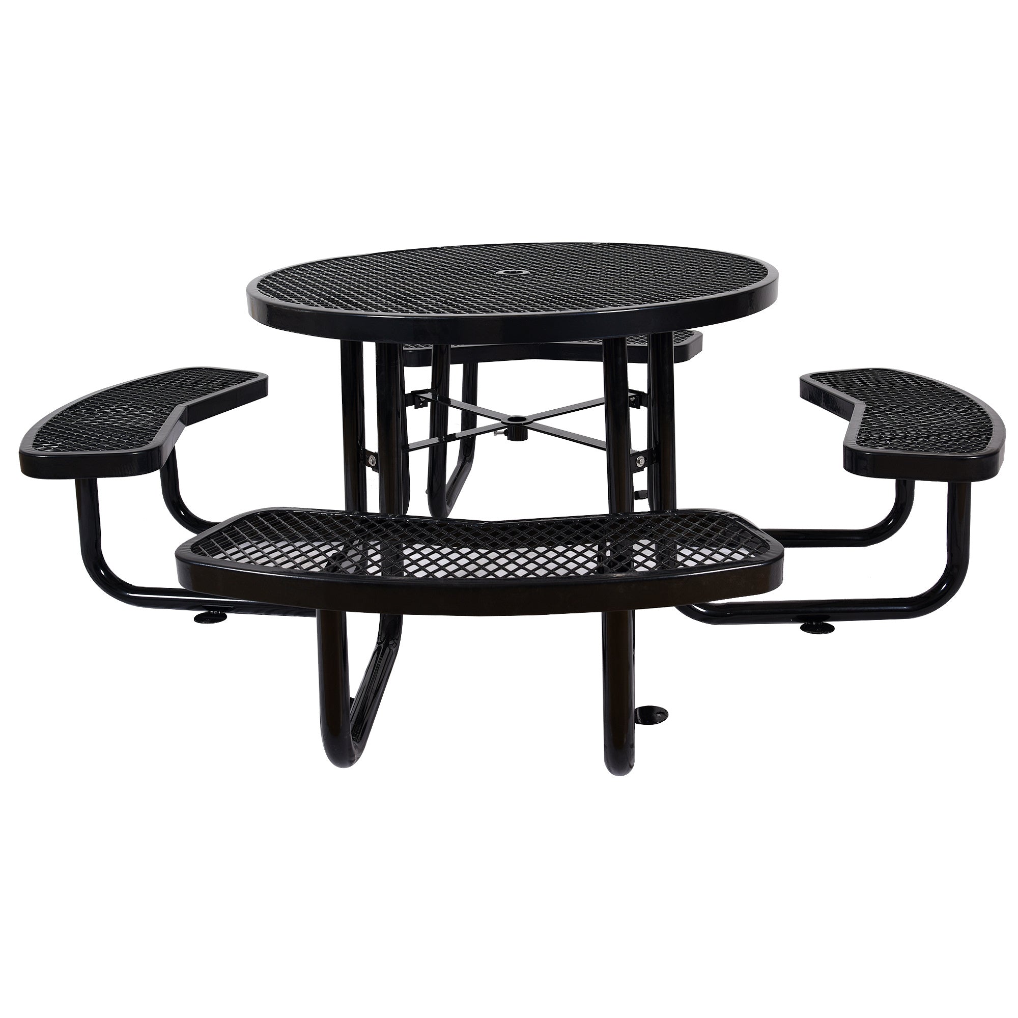 Round Outdoor Steel Picnic Table 46" black ,with umbrella pole