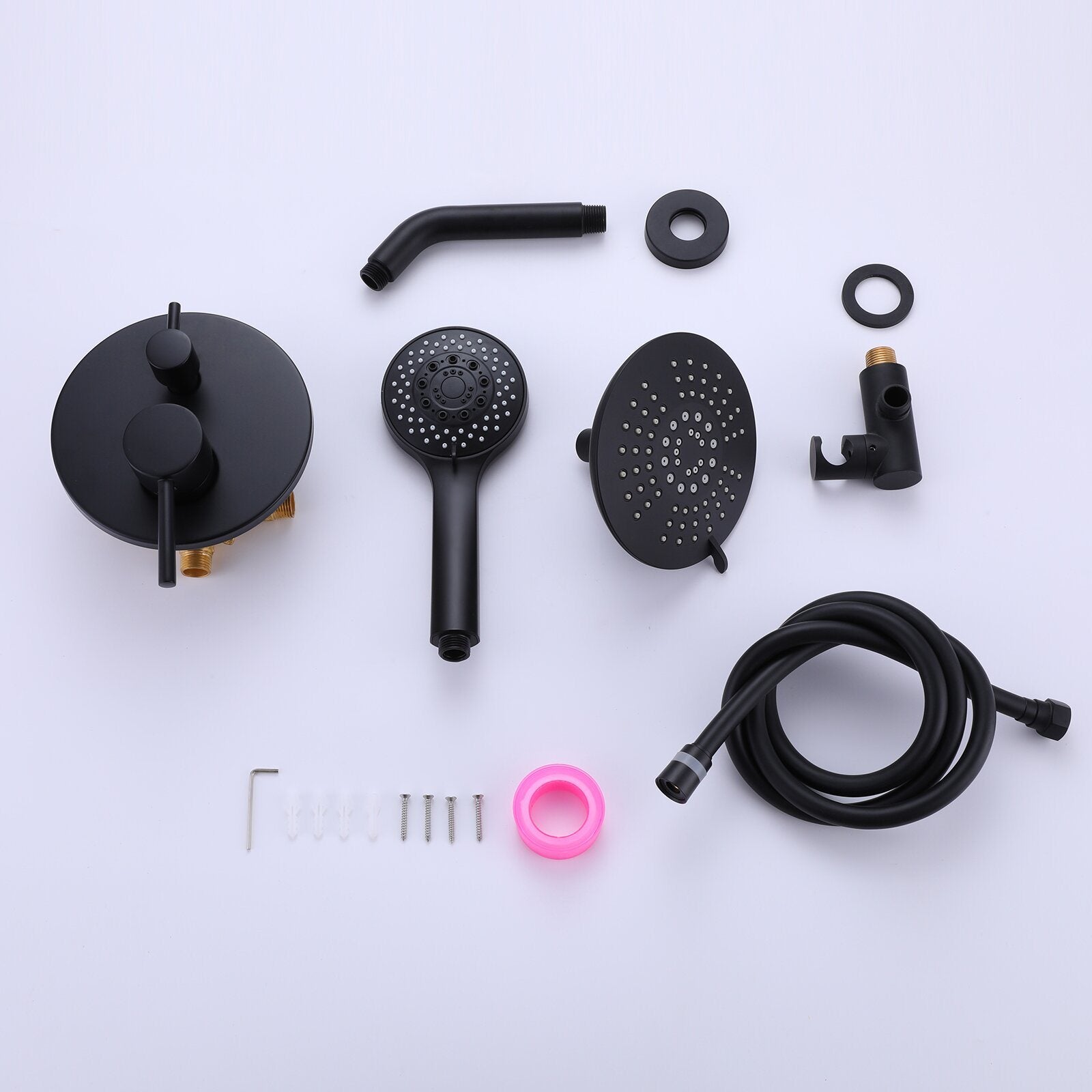 Round Shower System Wall Mounted Shower Faucet Rain Mixer Combo Set, Rain Shower Head Shower Set for Bathroom in Matte Black