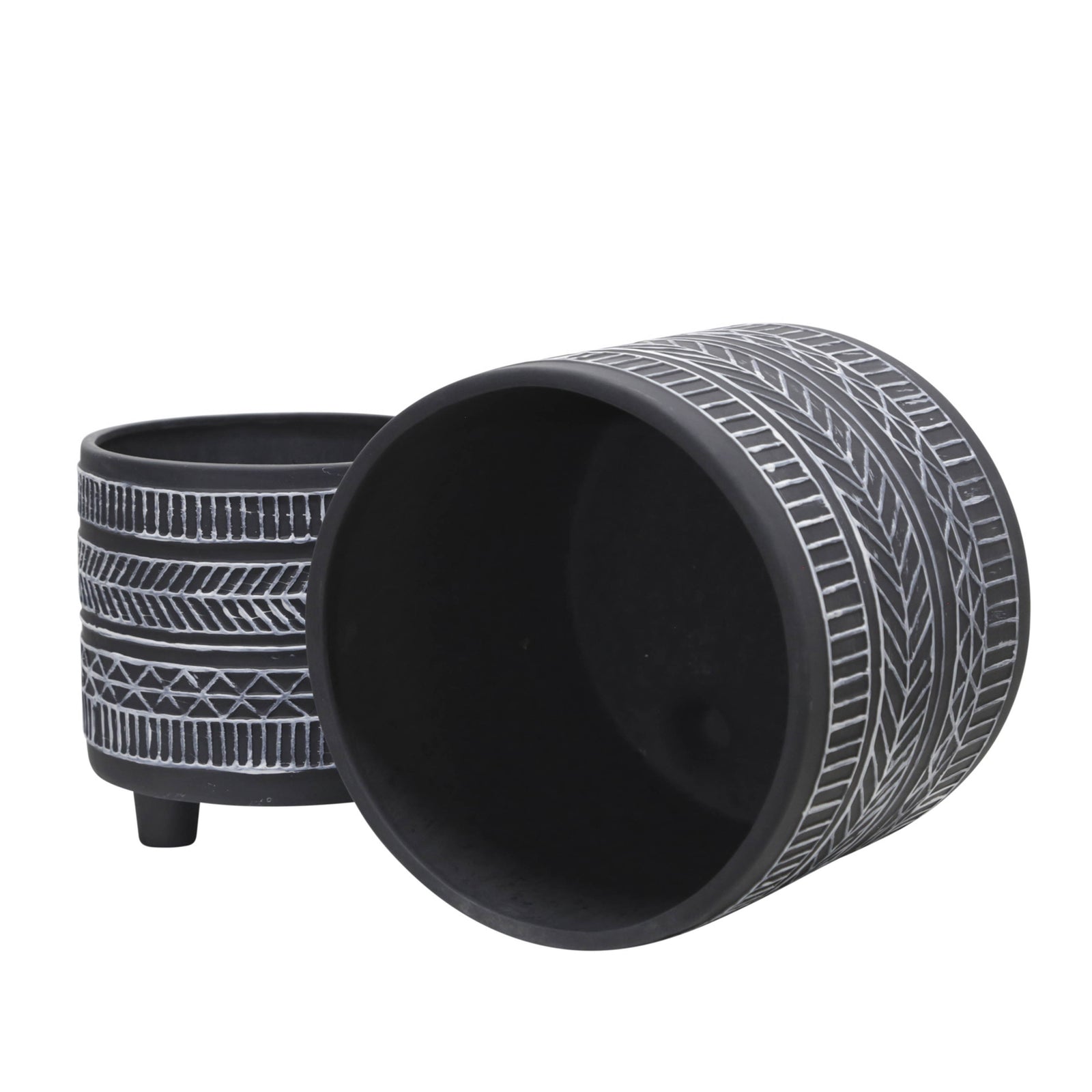 S/2 TRIBAL LOOK FOOTED PLANTER 6/8