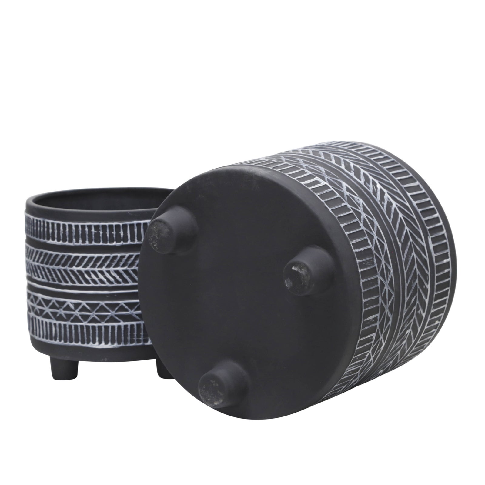 S/2 TRIBAL LOOK FOOTED PLANTER 6/8