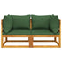 Sectional Corner Sofas 2 pcs with Green Cushions Solid Wood Acacia