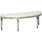Semi-Circle End of Bed Bench with Tufted Design, Upholstered Bedroom Entryway Bench with Rubberwood Legs, Off White
