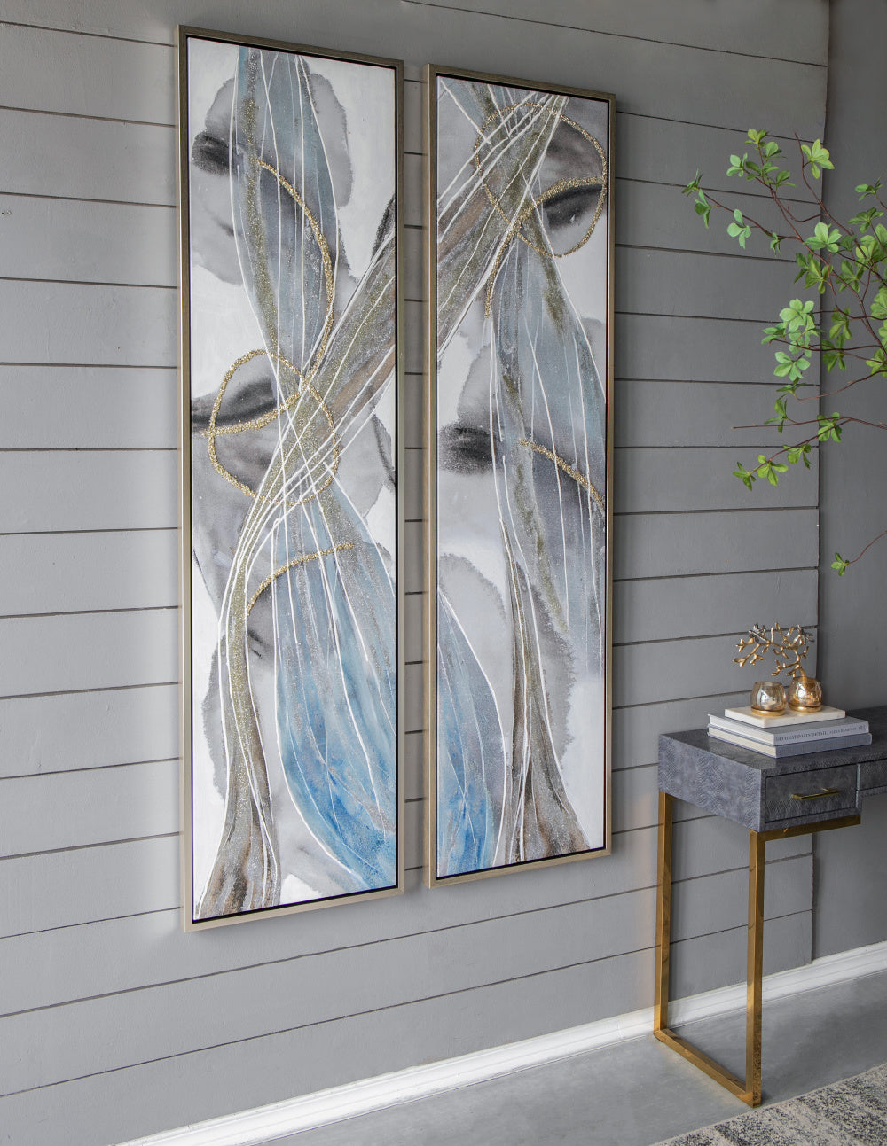 Set of 2 Elongated Modern Abstract Oil Paintings, Wall Art for Living Room Dining Room Bedroom Office Entryway, 20