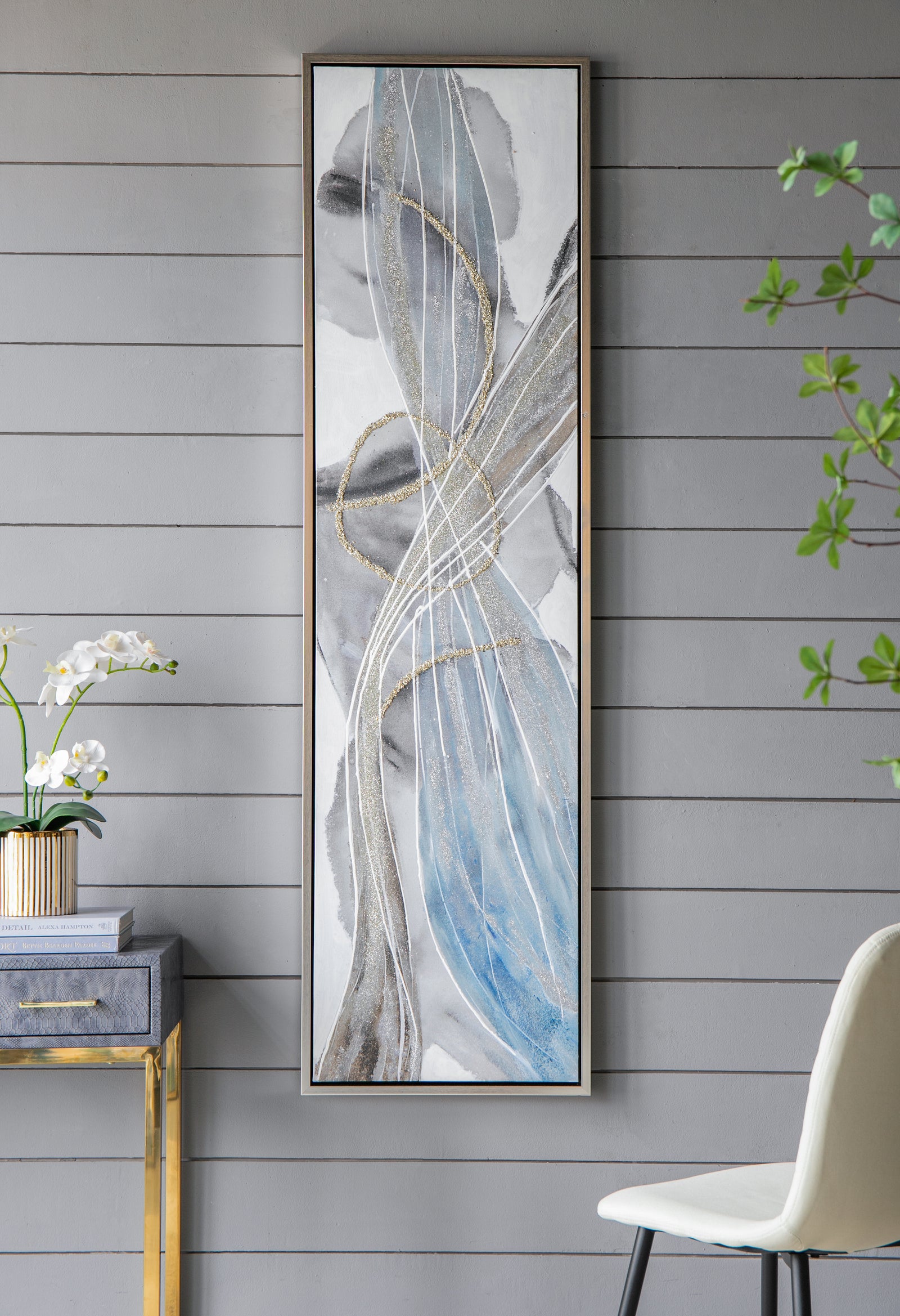 Set of 2 Elongated Modern Abstract Oil Paintings, Wall Art for Living Room Dining Room Bedroom Office Entryway, 20