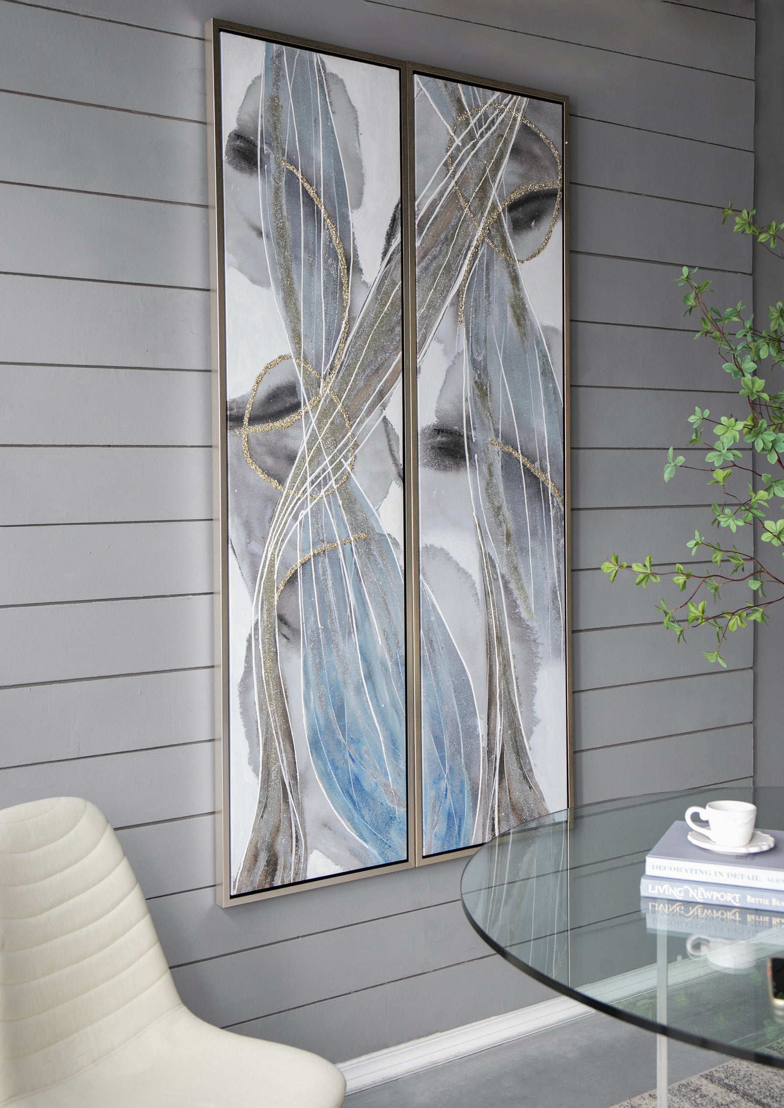 Set of 2 Elongated Modern Abstract Oil Paintings, Wall Art for Living Room Dining Room Bedroom Office Entryway, 20