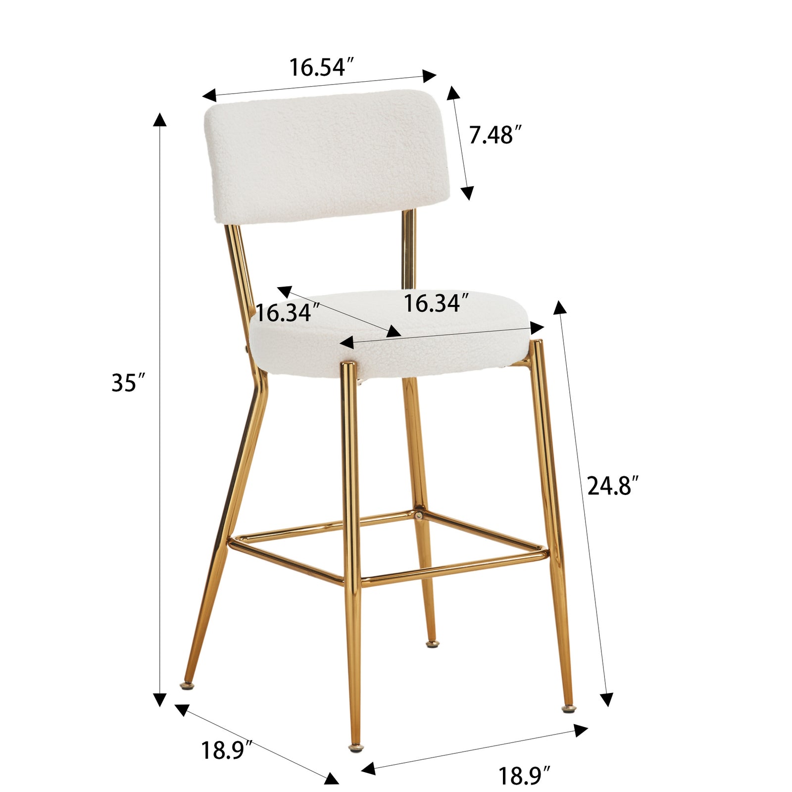 Set of 2 modern teddy fabric upholstered bar stools - Metal base high stool - Suitable for kitchen, dining and living room - Beige - Stylish and comfortable island seating