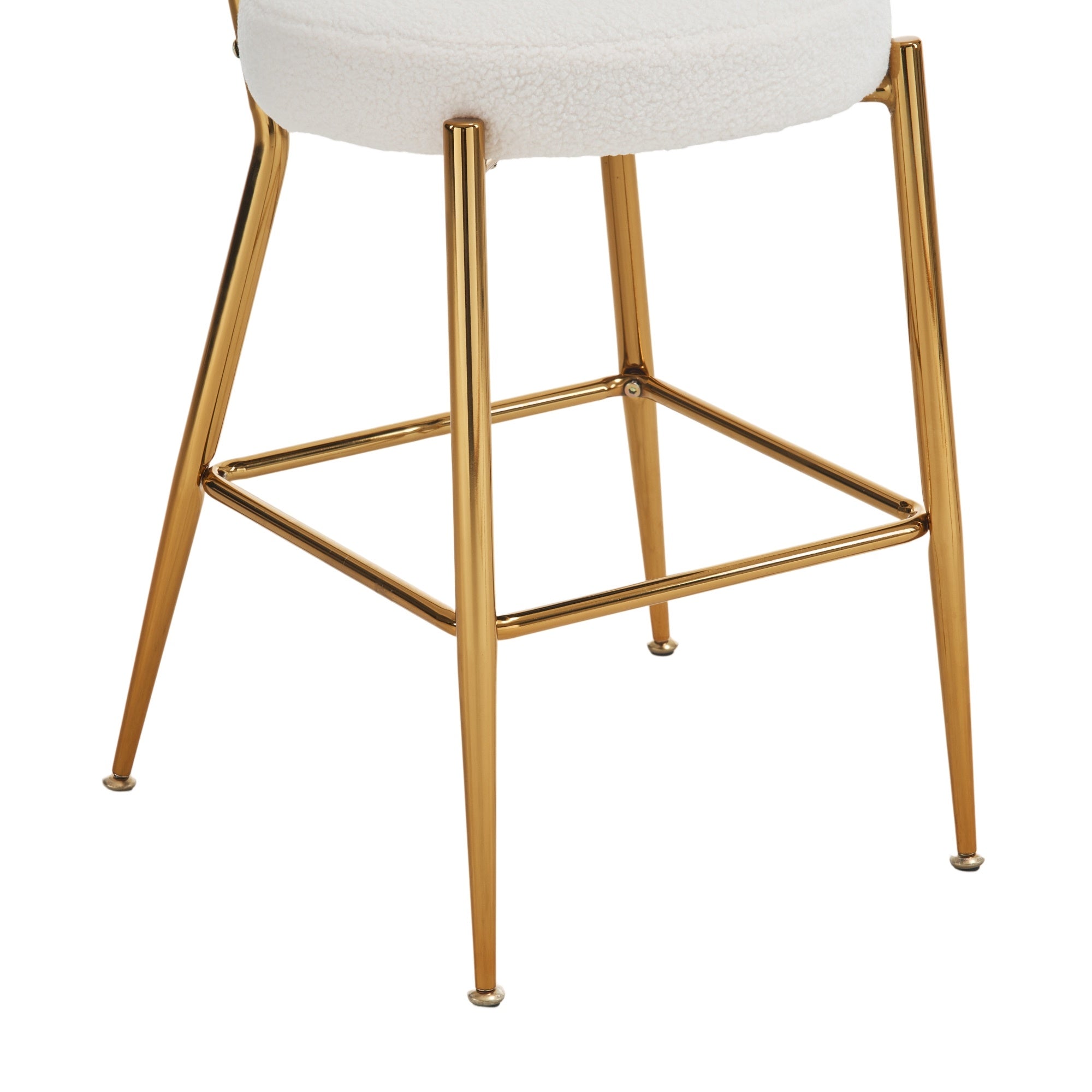 Set of 2 modern teddy fabric upholstered bar stools - Metal base high stool - Suitable for kitchen, dining and living room - Beige - Stylish and comfortable island seating
