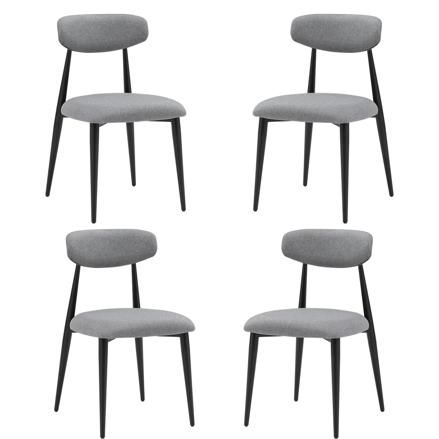 (Set of 4) Modern Dining Chairs , Curved Backrest Round Upholstered and Metal Frame,Grey