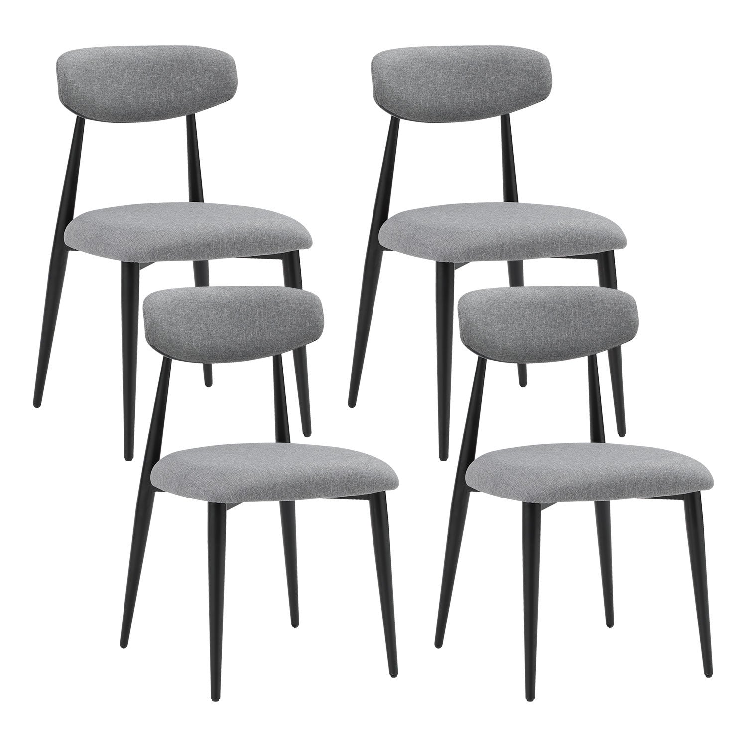 (Set of 4) Modern Dining Chairs , Curved Backrest Round Upholstered and Metal Frame,Grey