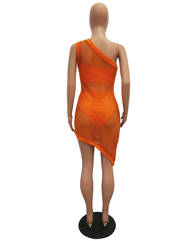 Sexy Fishnet One Shoulder Club Dress with Chest Wrap and Panty - WoodPoly.com