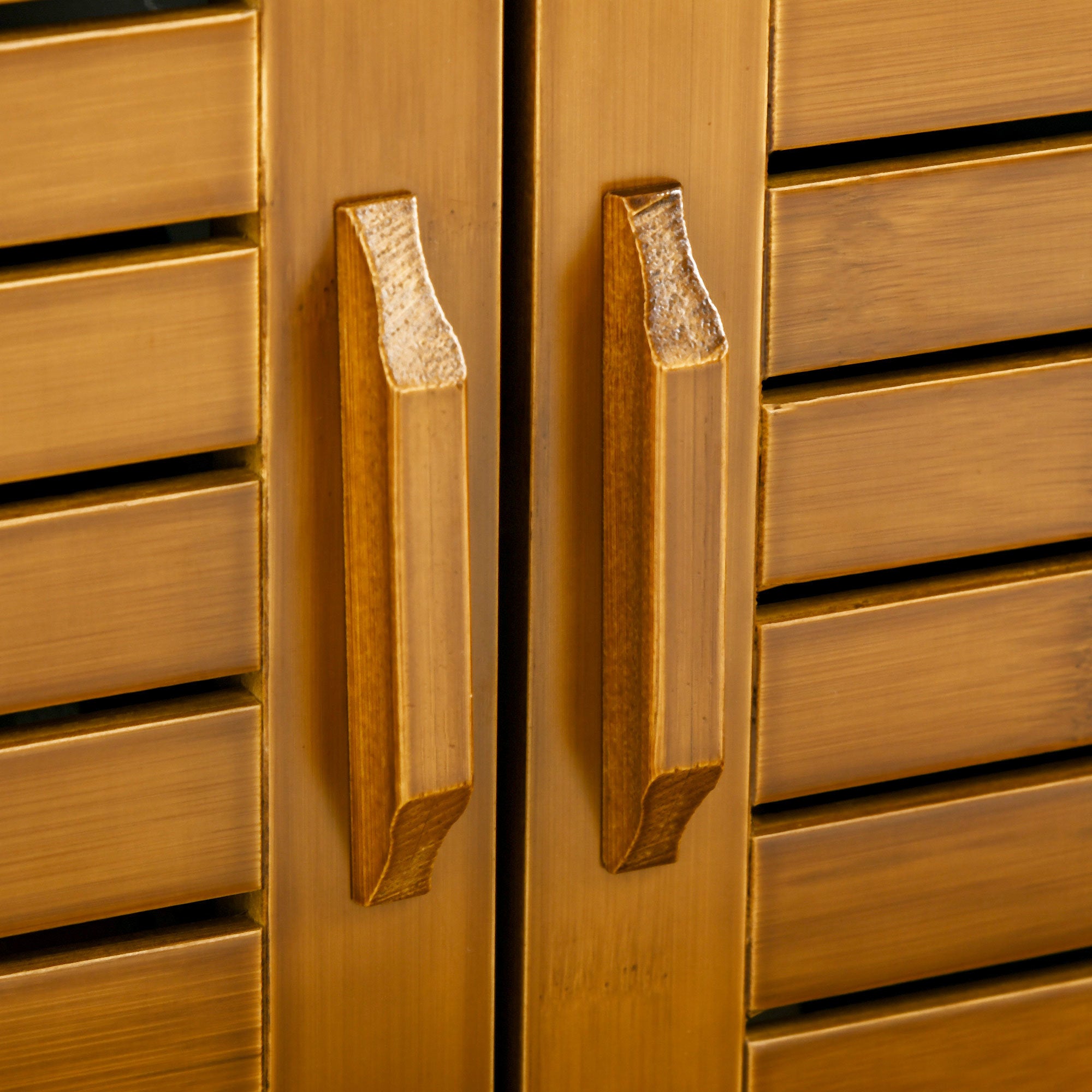 Shoe Bench with Storage Cabinets, Bamboo Entryway Bench with Seating Cushion, 3 Doors and Hidden Compartment for Hallway, Brown