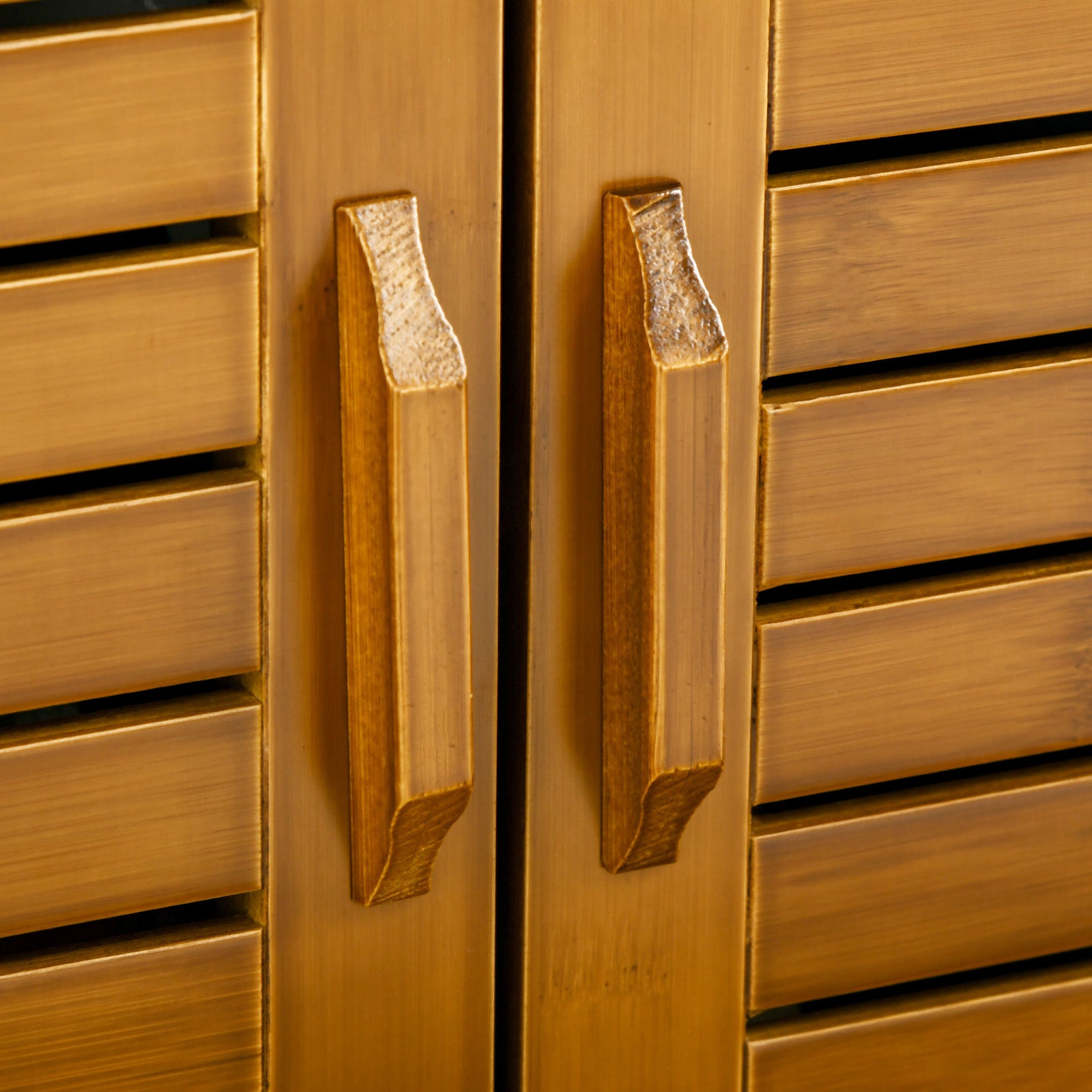 Shoe Bench with Storage Cabinets, Bamboo Entryway Bench with Seating Cushion, 3 Doors and Hidden Compartment for Hallway, Brown