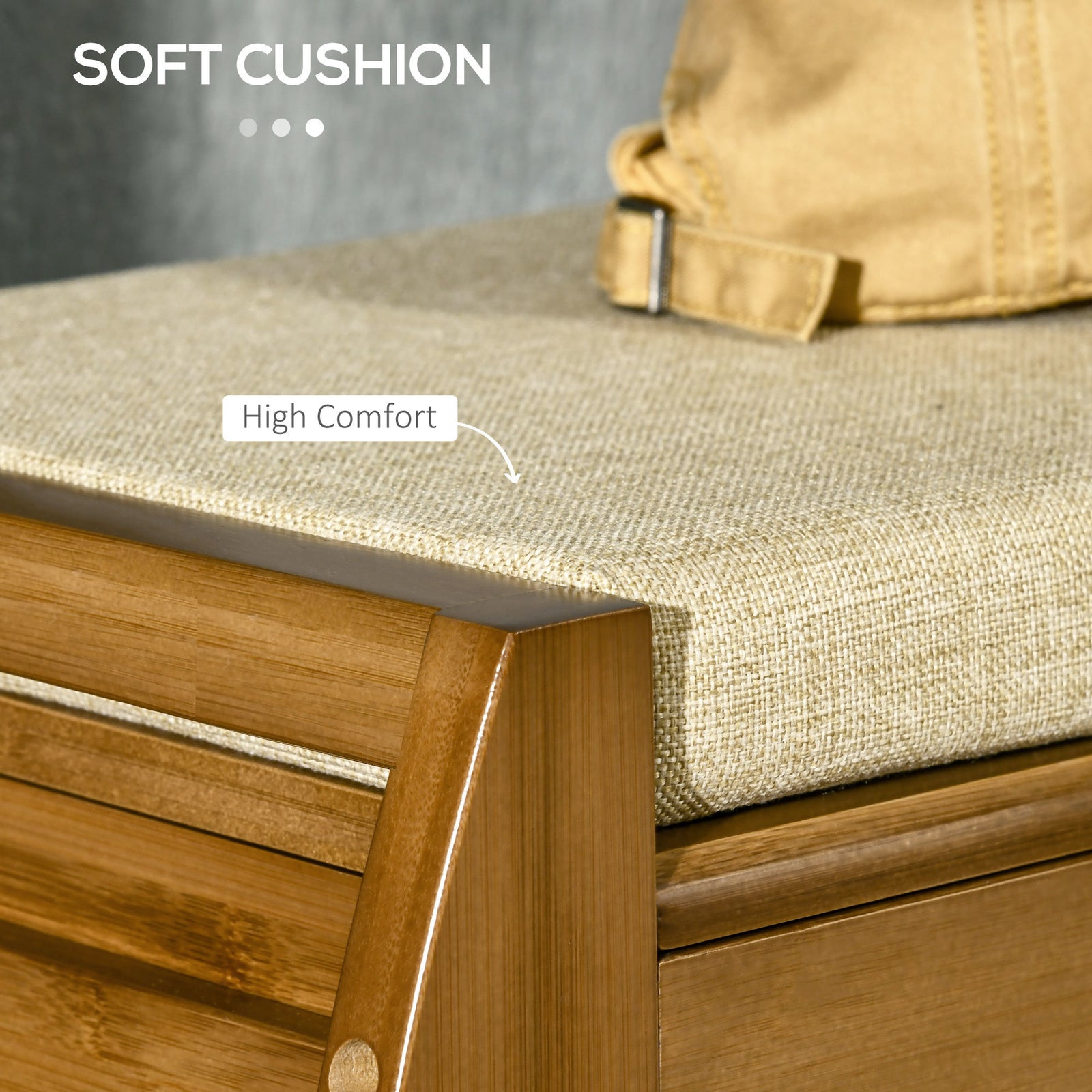 Shoe Bench with Storage Cabinets, Bamboo Entryway Bench with Seating Cushion, 3 Doors, Side Rack and Hidden Compartment for Hallway, Brown