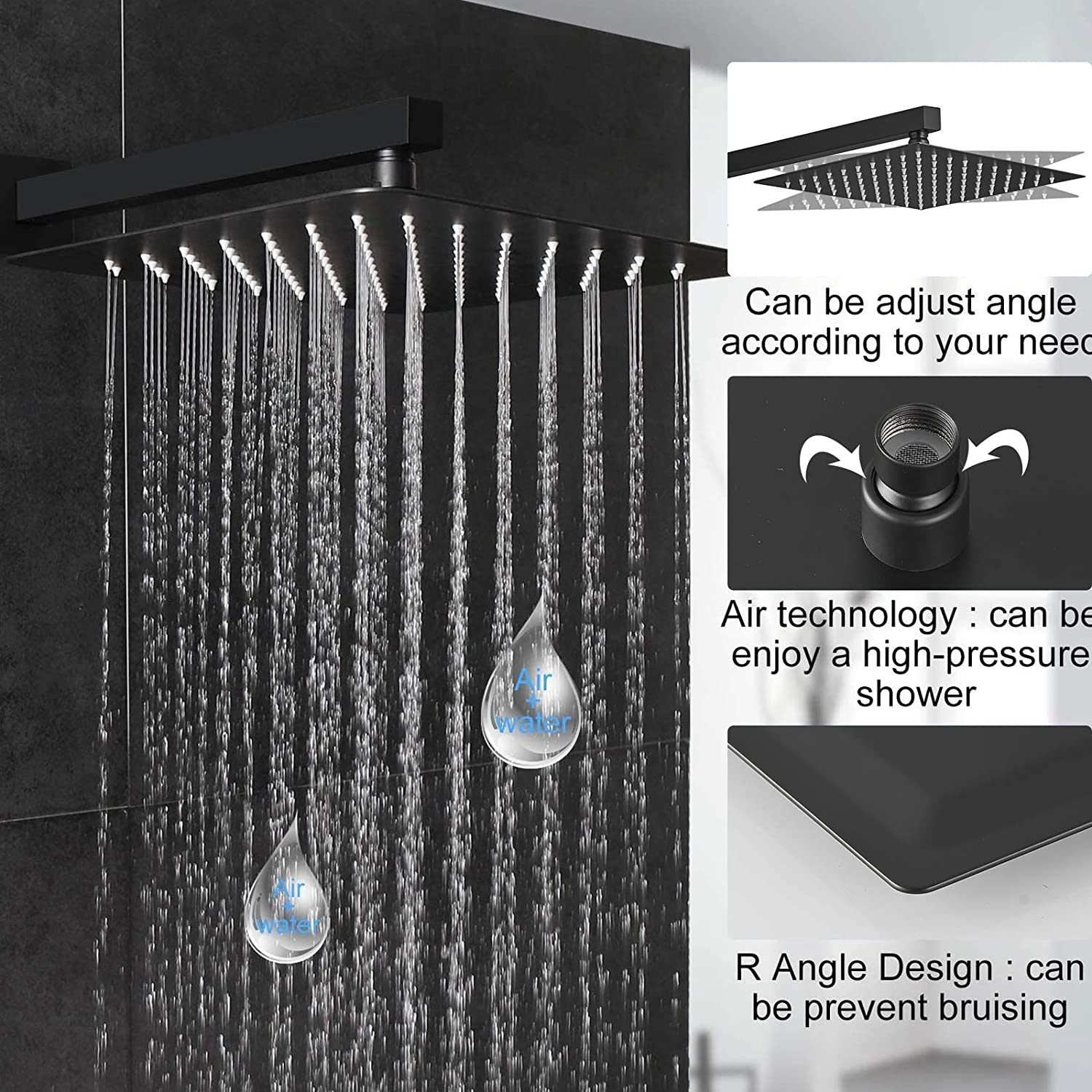 Shower System with High Pressure 10 inch Shower Head Hand Held Square Shower Head Bathroom Luxury Rain Mixer Shower Complete Combo Set Wall Mounted