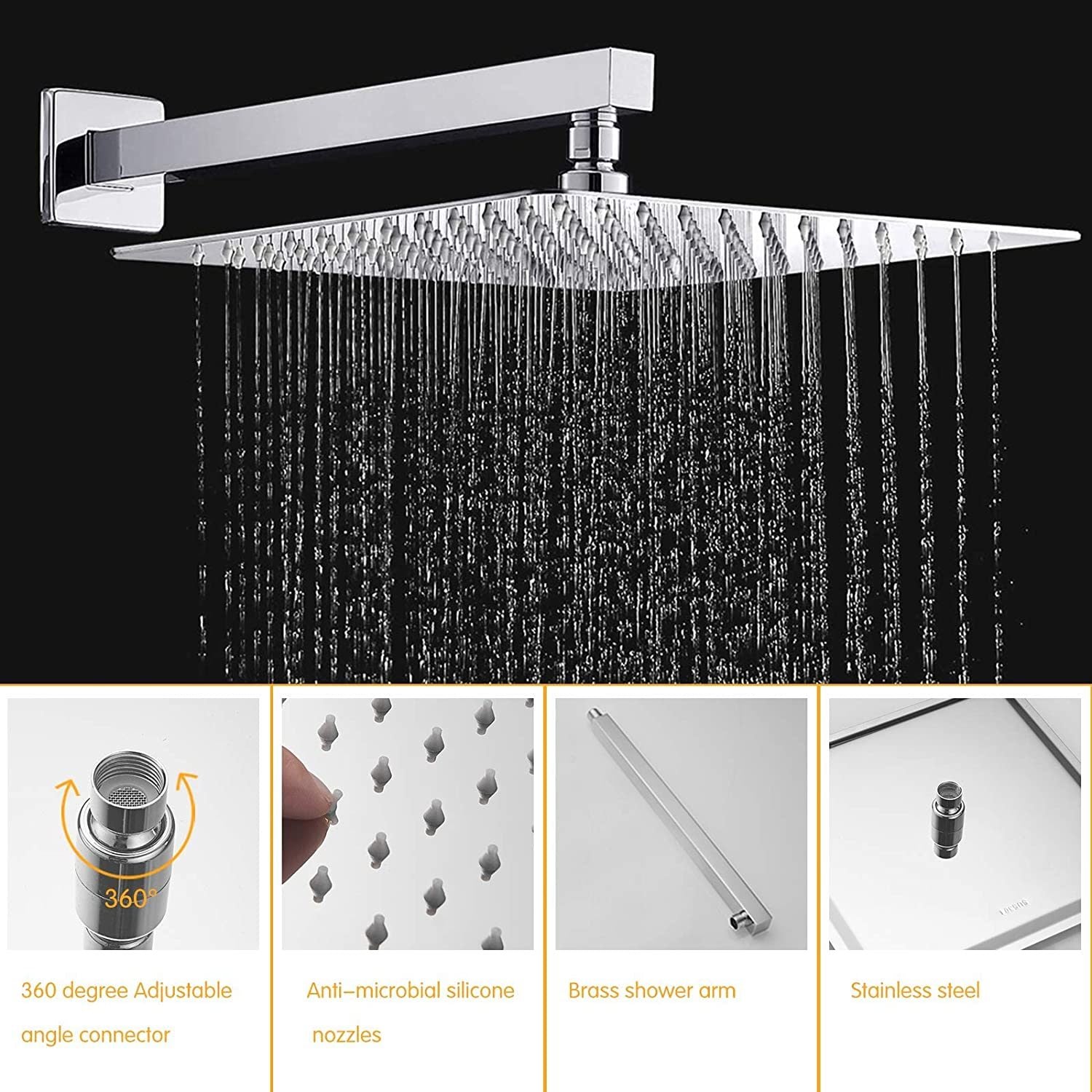 Shower System with High Pressure 10 inch Shower Head Hand Held Square Shower Head Bathroom Luxury Rain Mixer Shower Complete Combo Set Wall Mounted