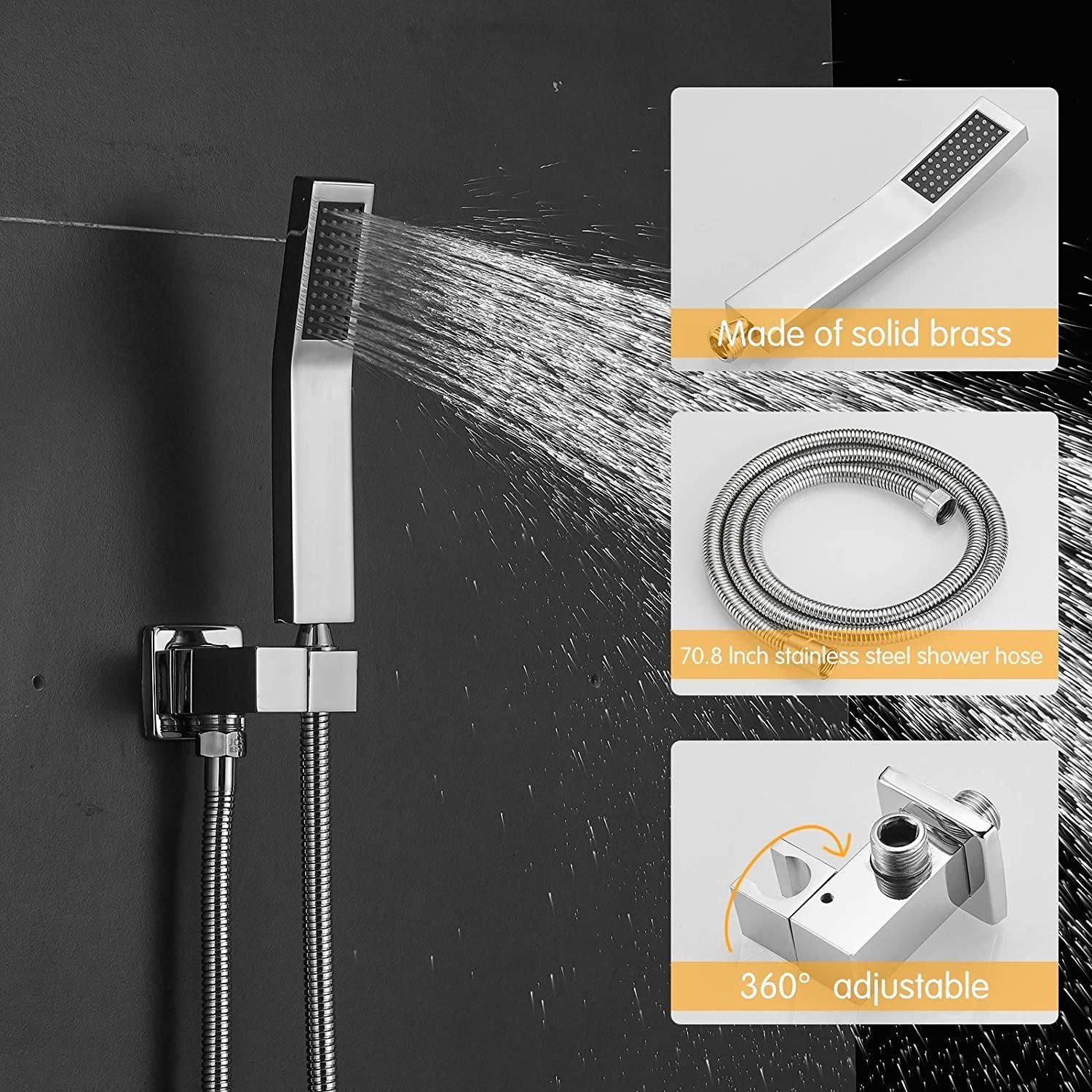 Shower System with High Pressure 10 inch Shower Head Hand Held Square Shower Head Bathroom Luxury Rain Mixer Shower Complete Combo Set Wall Mounted