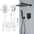Shower System with High Pressure 10 inch Shower Head Hand Held Square Shower Head Bathroom Luxury Rain Mixer Shower Complete Combo Set Wall Mounted