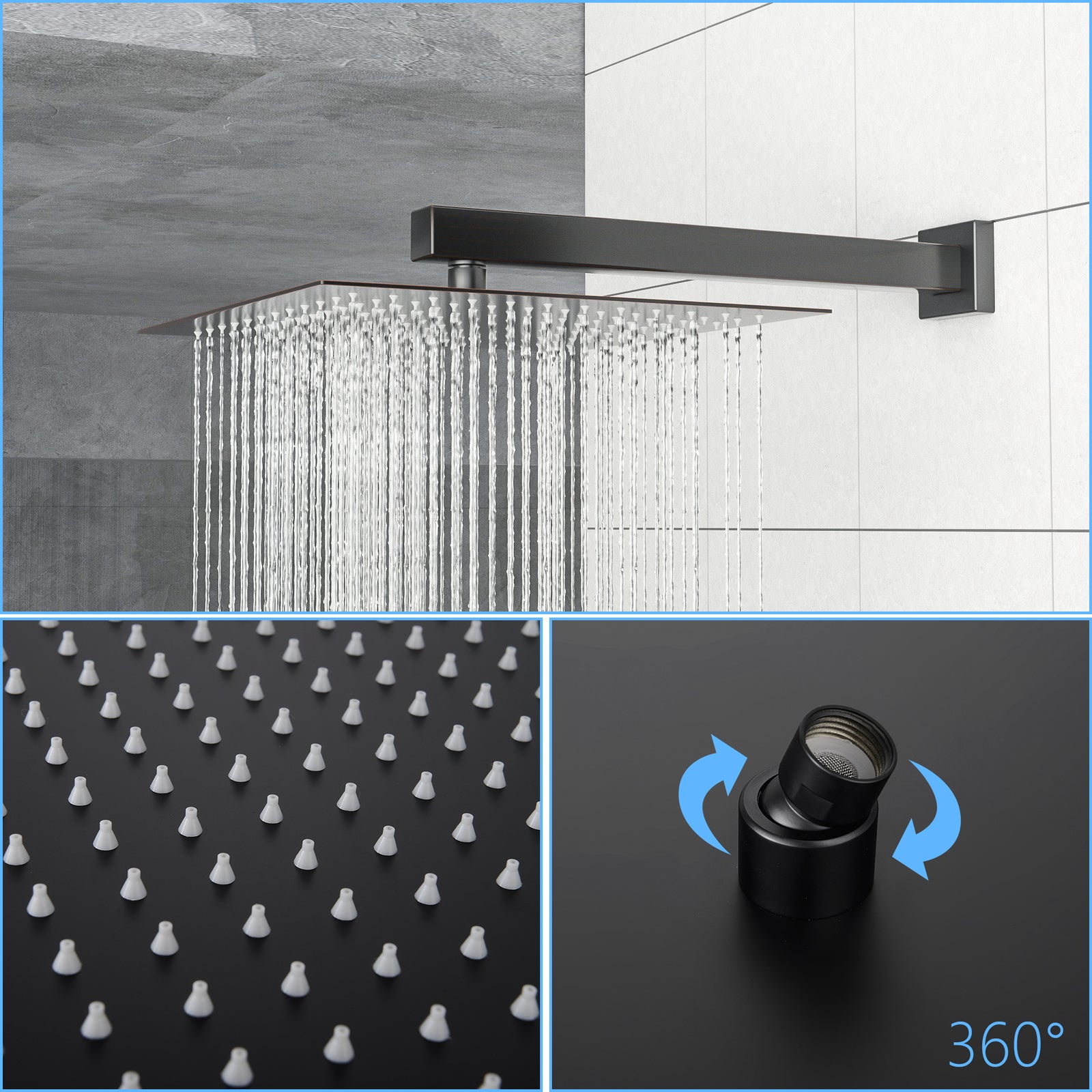 Shower System with Waterfall Tub Spout,12 Inch Wall Mounted Square Shower System with Rough-in Valve, Oil Rubber Bronze