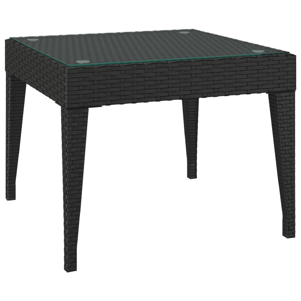 Side Table Black 19.7"x19.7"x15" Poly Rattan and Tempered Glass