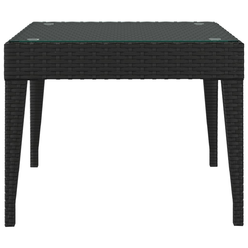 Side Table Black 19.7"x19.7"x15" Poly Rattan and Tempered Glass