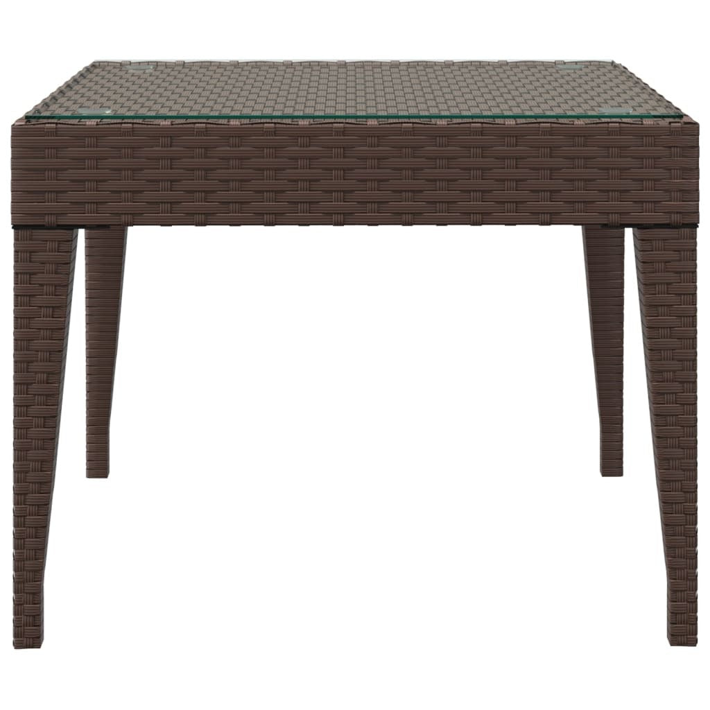 Side Table Brown 19.7"x19.7"x15" Poly Rattan and Tempered Glass