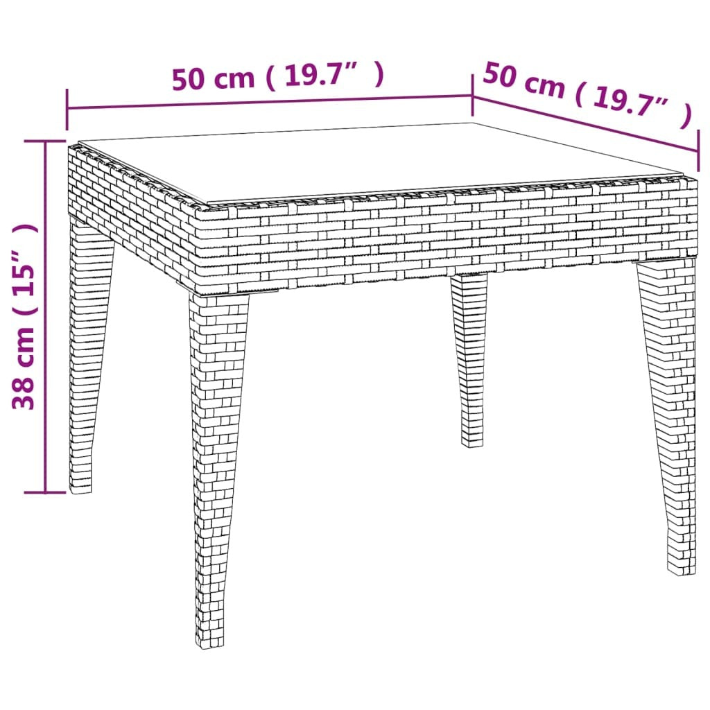 Side Table Brown 19.7"x19.7"x15" Poly Rattan and Tempered Glass