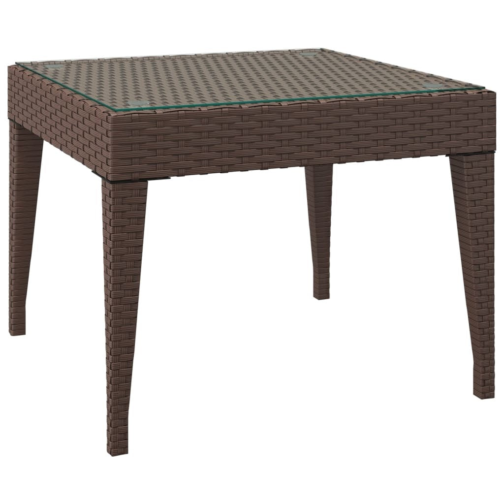 Side Table Brown 19.7"x19.7"x15" Poly Rattan and Tempered Glass