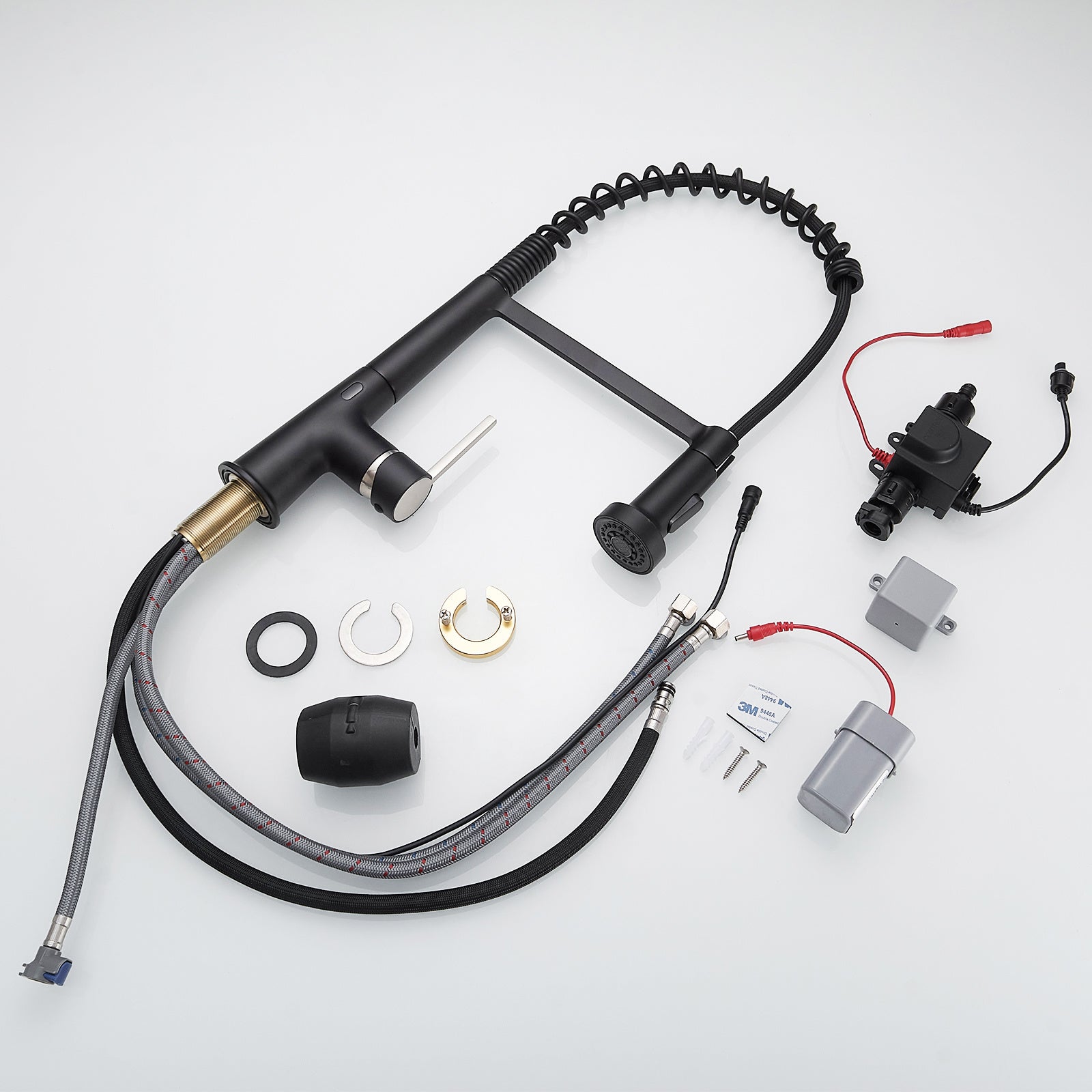 Single Handle Pull Down Sprayer Kitchen Faucet Commercial Spring Faucet with Touchless Sensor in Brushed + Black