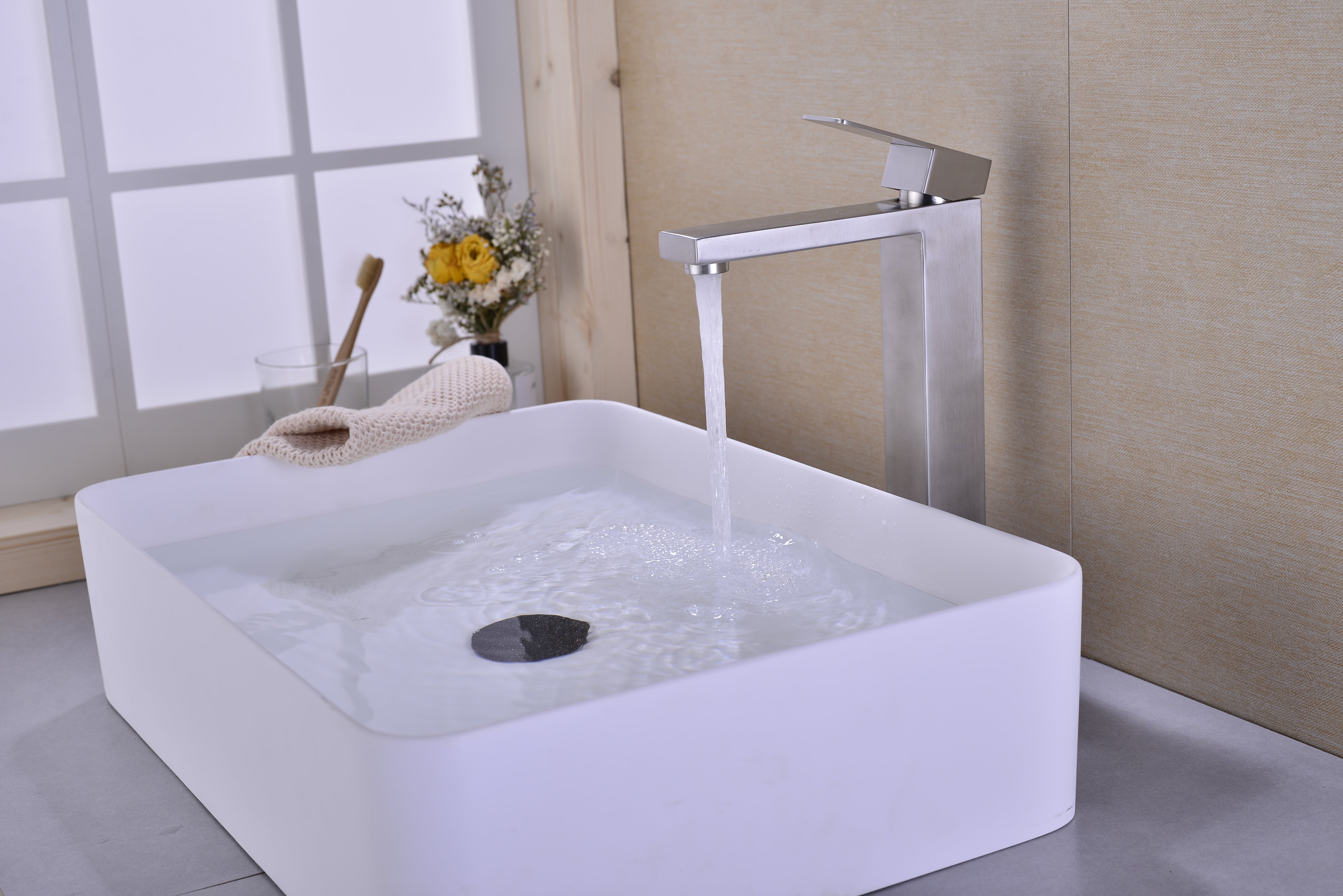 Single Handle Sink Brushed Nickel Vanity Bathroom Faucet, Basin Mixer Tap