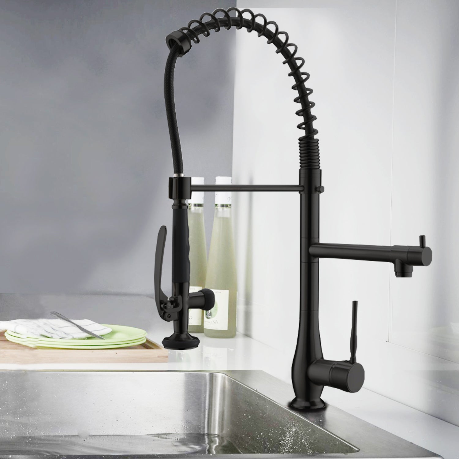 Single Handle Standard Pull Down Kitchen Faucet  Spray in Black