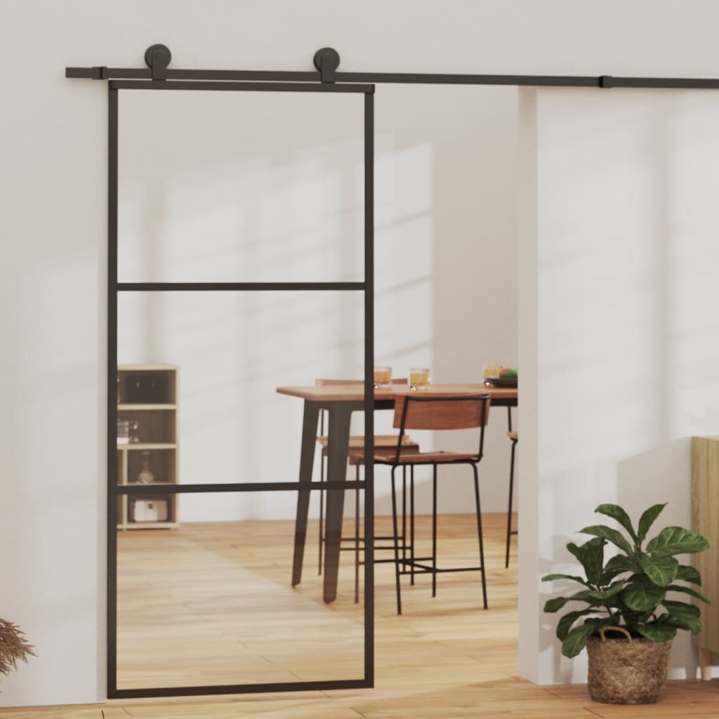 Sliding Door ESG Glass and Aluminum 35.4"x80.7" Black