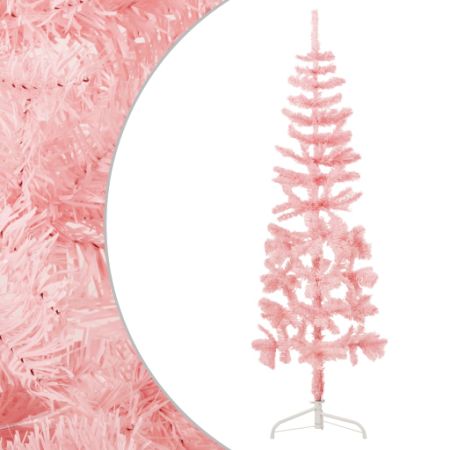 Slim Artificial Half Christmas Tree with Stand Pink 5 ft
