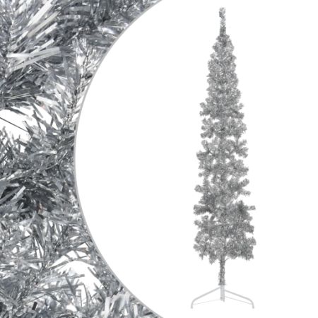 Slim Artificial Half Christmas Tree with Stand Silver 8 ft