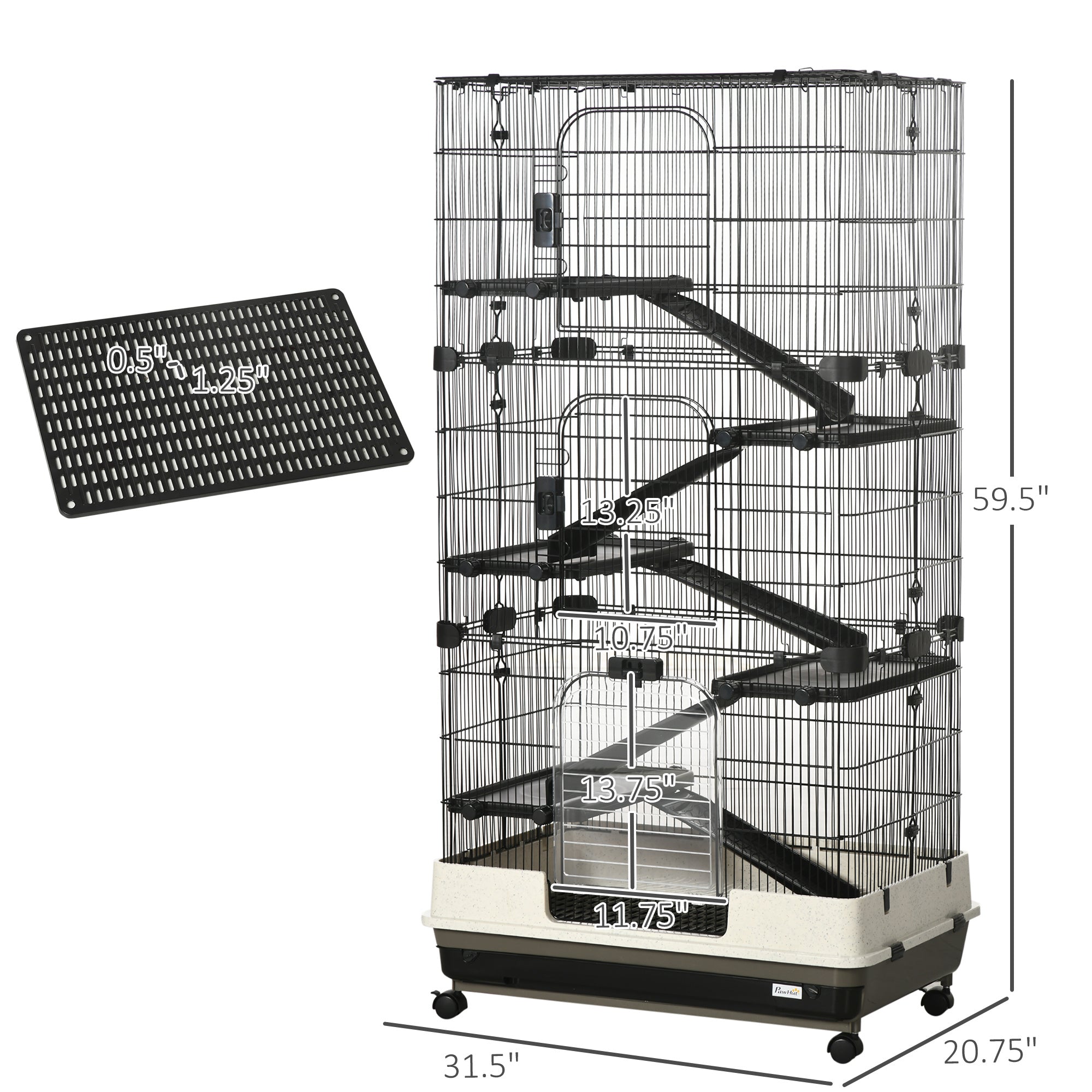 Small Animal Cage with Wheels, Portable Bunny Cage 6-Tier