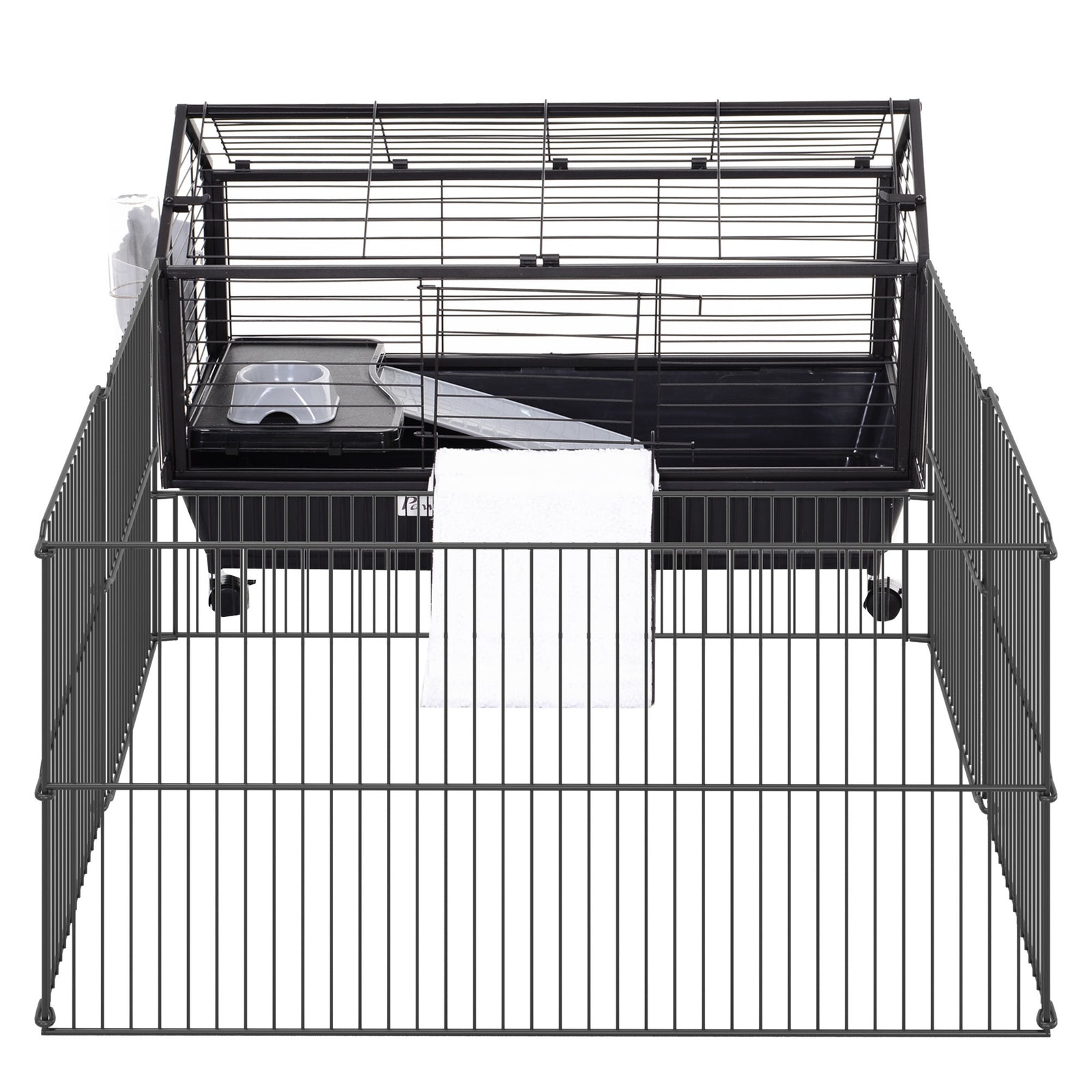 Small Animal Playpen Cage w/ Rolling Caster, Water Bottle, 35