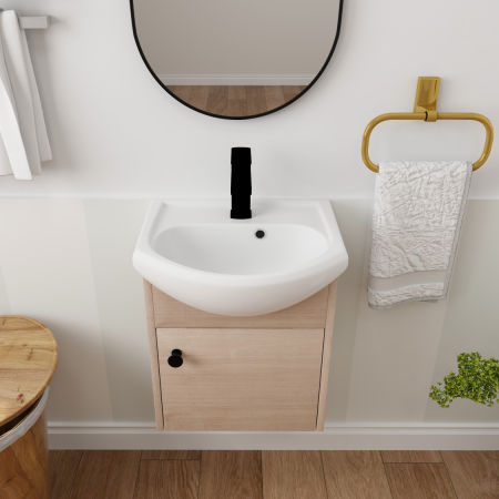 Small Size 18 Inch Bathroom Vanity With Ceramic Sink; Wall Mounting Design