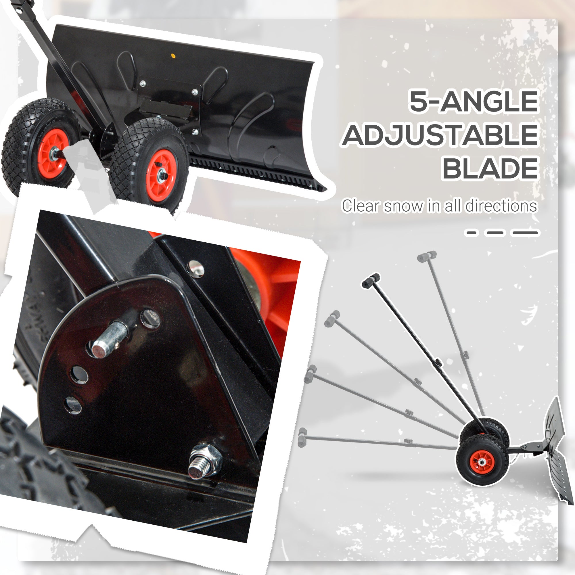 Snow Shovel with Wheels, Snow Pusher, Cushioned Adjustable Angle Handle Snow Removal Tool, 29" Blade, 10" Wheels, Black